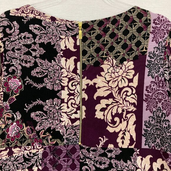 Chico's Travelers Purple Floral Abstract Slinky Knit Zip Back Dress size 12/14 - Picture 10 of 11